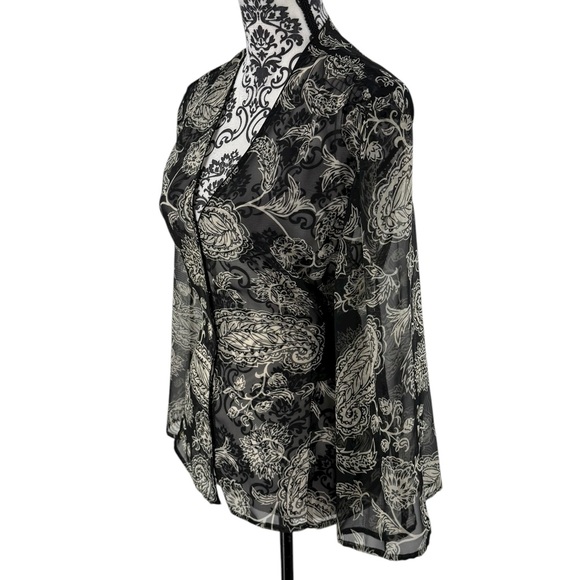 Cato Black Sheer Floral Tie Waist Chiffon Blouse Top Size L - Picture 8 of 11